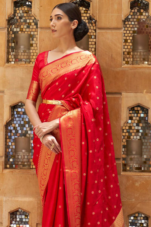 Load image into Gallery viewer, Mellifluous Red Kanjivaram Silk Saree With Panoply Blouse Piece
