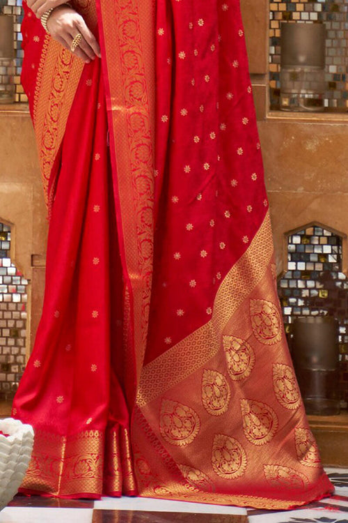 Load image into Gallery viewer, Mellifluous Red Kanjivaram Silk Saree With Panoply Blouse Piece
