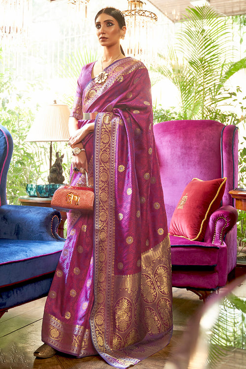 Load image into Gallery viewer, Smashing Purple Kanjivaram Silk Saree With Scrumptious Blouse Piece
