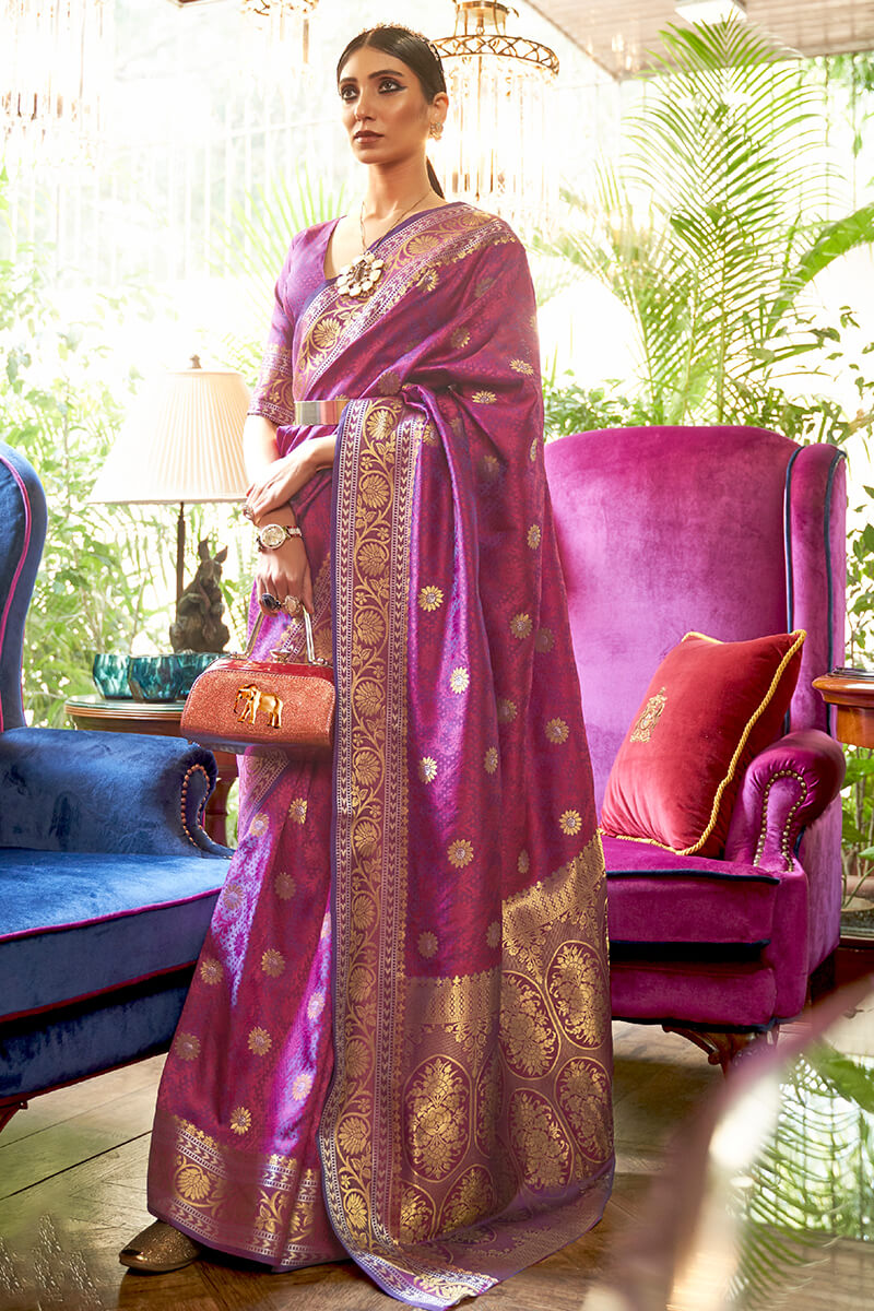 Smashing Purple Kanjivaram Silk Saree With Scrumptious Blouse Piece