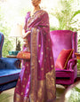 Smashing Purple Kanjivaram Silk Saree With Scrumptious Blouse Piece