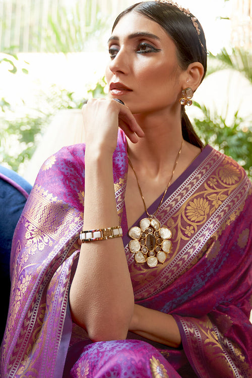 Load image into Gallery viewer, Smashing Purple Kanjivaram Silk Saree With Scrumptious Blouse Piece
