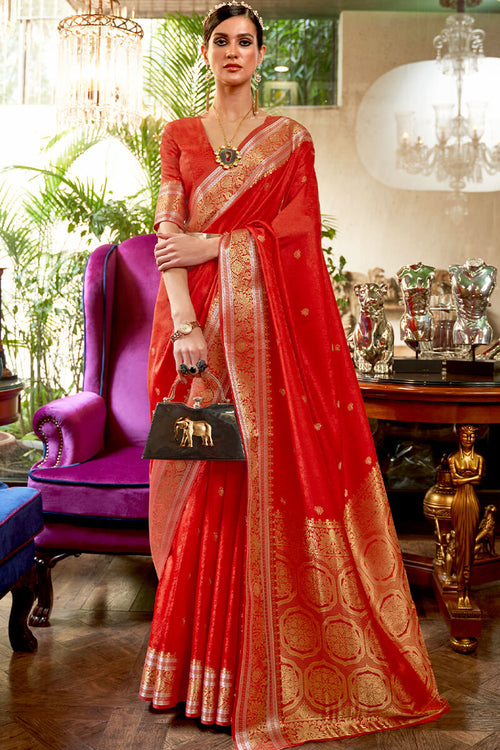 Load image into Gallery viewer, Incomparable Red Kanjivaram Silk Saree With Imaginative Blouse Piece
