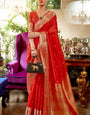 Incomparable Red Kanjivaram Silk Saree With Imaginative Blouse Piece