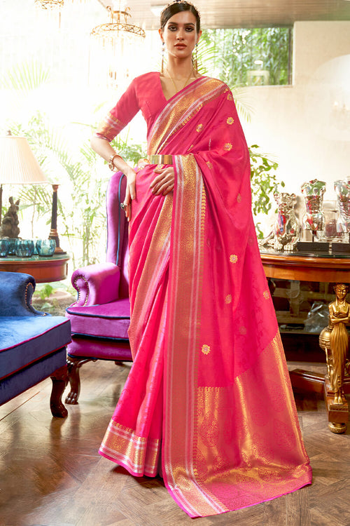 Load image into Gallery viewer, Dissemble Dark Pink Kanjivaram Silk Saree With Conflate Blouse Piece
