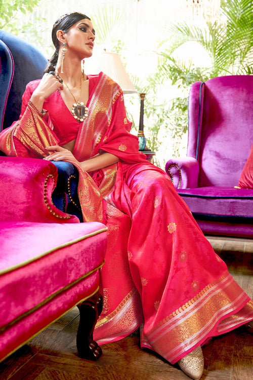 Load image into Gallery viewer, Dissemble Dark Pink Kanjivaram Silk Saree With Conflate Blouse Piece
