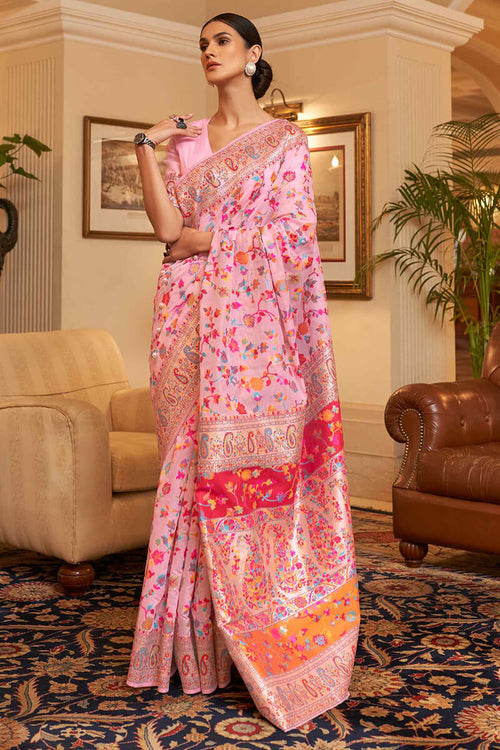 Load image into Gallery viewer, Exuberant Pink Pashmina saree With Ratatouille Blouse Piece
