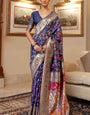 Exuberant Navy Blue Pashmina saree With Ratatouille Blouse Piece