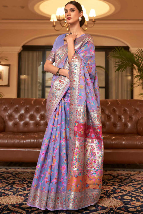 Load image into Gallery viewer, Exuberant Lavender Pashmina saree With Ratatouille Blouse Piece
