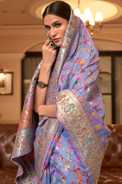 Load image into Gallery viewer, Exuberant Lavender Pashmina saree With Ratatouille Blouse Piece
