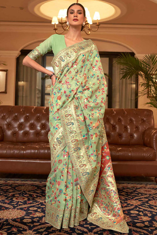 Load image into Gallery viewer, Exuberant Pista Pashmina saree With Ratatouille Blouse Piece
