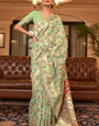 Exuberant Pista Pashmina saree With Ratatouille Blouse Piece