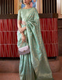 Wonderful Sea Green Soft Banarasi Silk Saree With Outstanding Blouse Piece