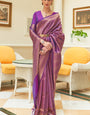 Lovely Purple Kanjivaram Silk Saree With Girlish Blouse Piece