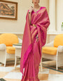 Refreshing Dark Pink Kanjivaram Silk Saree With Classic Blouse Piece