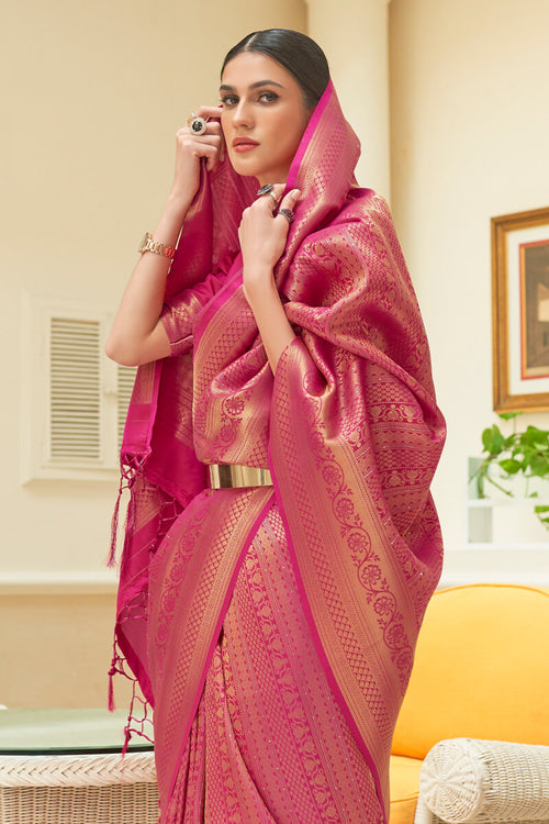 Load image into Gallery viewer, Refreshing Dark Pink Kanjivaram Silk Saree With Classic Blouse Piece
