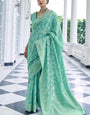 Twirling Turquoise Lucknowi Silk Saree and Inspiring Blouse Piece
