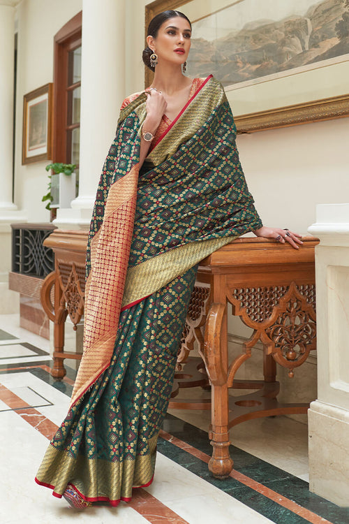 Load image into Gallery viewer, Staggering Dark Green Soft Patola Silk Saree with Imaginative Blouse Piece
