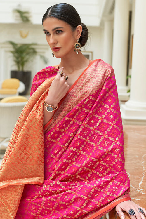 Load image into Gallery viewer, Improbable Dark Pink Soft Patola Silk Saree with Incredible Blouse Piece
