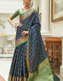 Bucolic Navy Blue Soft Patola Silk Saree with Gossamer Blouse Piece