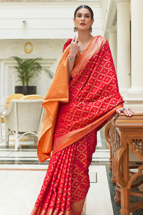 Load image into Gallery viewer, Admirable Red Soft Patola Silk Saree with Fairytale Blouse Piece
