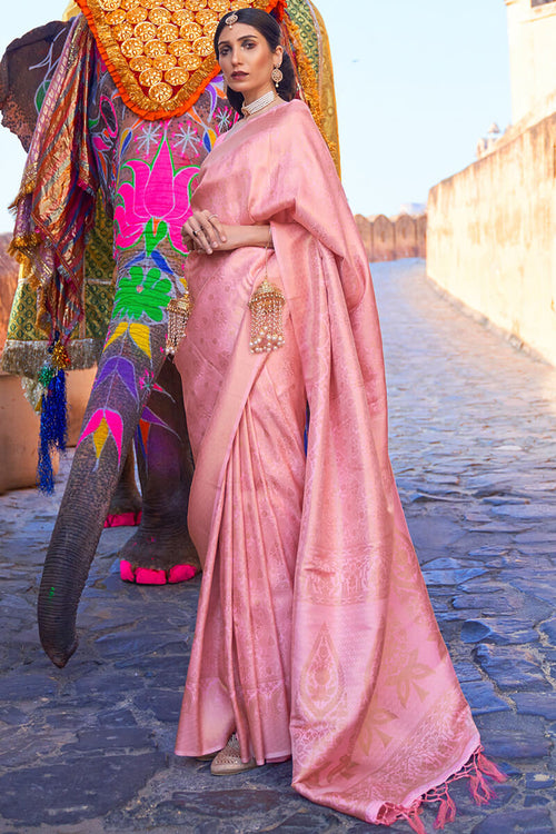 Load image into Gallery viewer, Jazzy Pink Kanjivaram Silk Saree with Exceptional Blouse Piece
