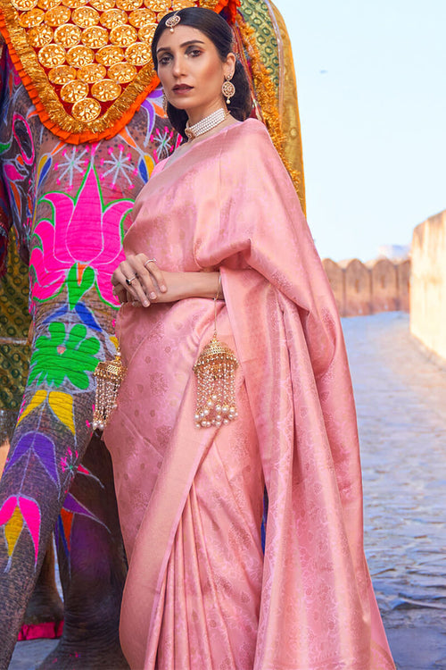 Load image into Gallery viewer, Jazzy Pink Kanjivaram Silk Saree with Exceptional Blouse Piece
