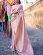 Prominent Baby Pink Kanjivaram Silk Saree with Entrancing Blouse Piece