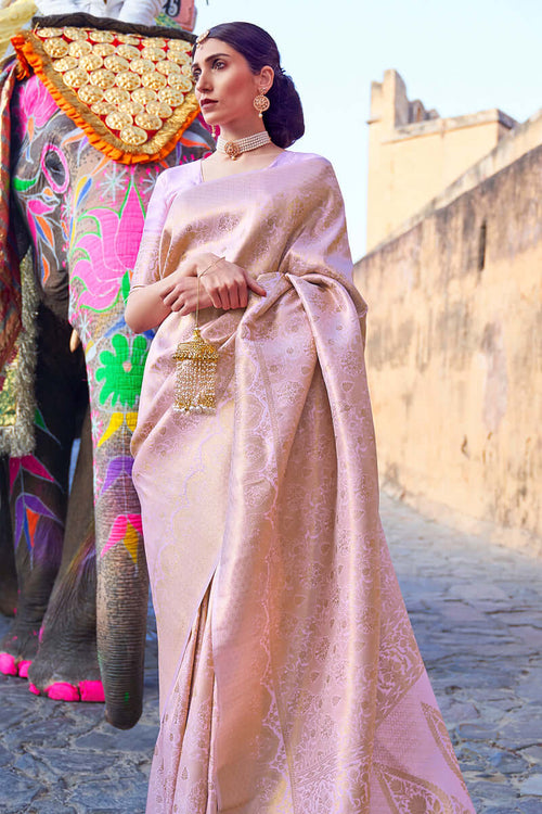 Deserving Weaving Kanjivaram Silk Pink Classic Saree -
