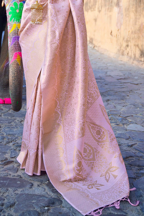 Load image into Gallery viewer, Prominent Baby Pink Kanjivaram Silk Saree with Entrancing Blouse Piece
