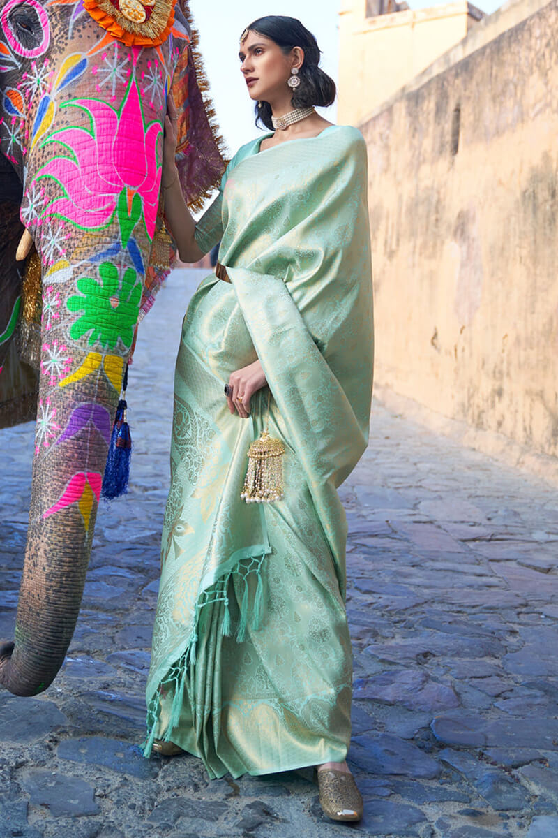 Pista Colour Chanderi Saree.