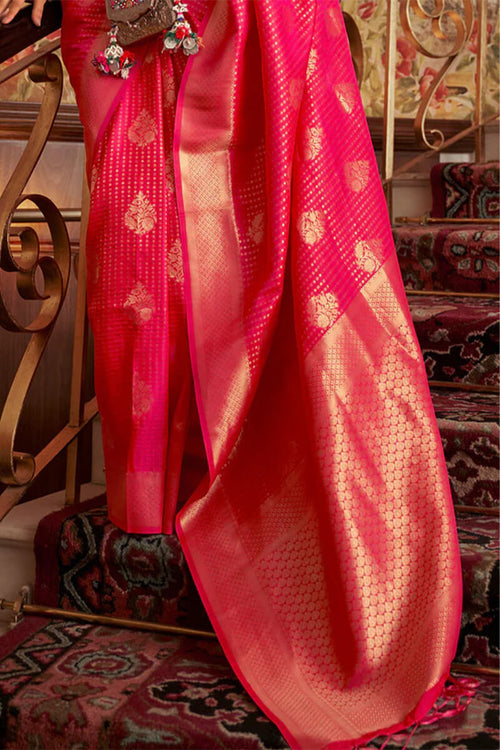 Load image into Gallery viewer, Lagniappe Hot Pink Kanjivaram Silk Saree with Surreptitious Blouse Piece
