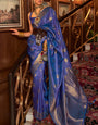 Incredible Royal Blue Kanjivaram Silk Saree with Exuberant Blouse Piece