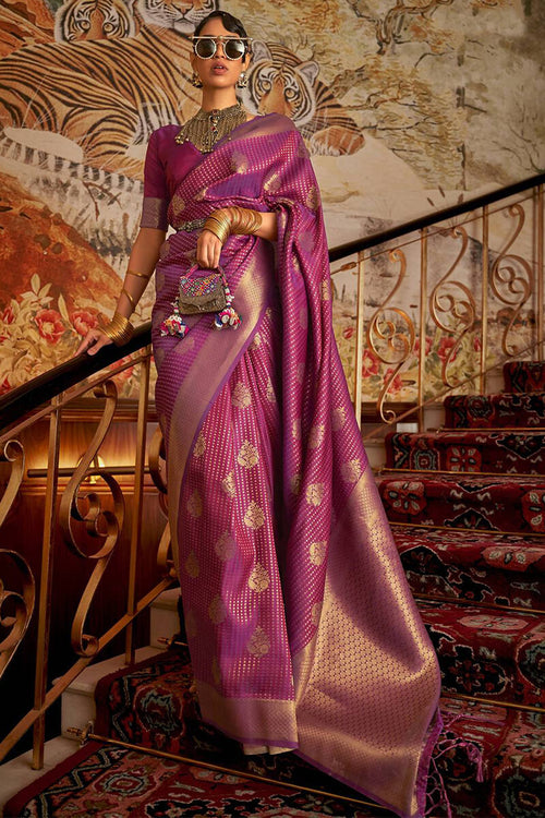 Load image into Gallery viewer, Panoply Purple Kanjivaram Silk Saree with Epiphany Blouse Piece
