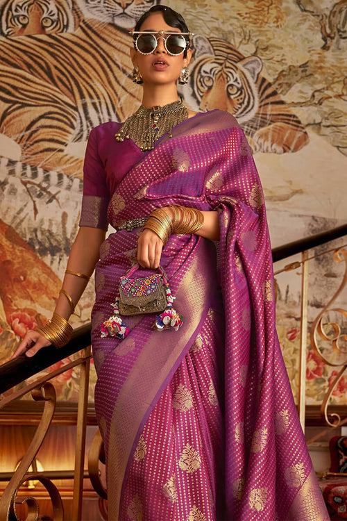 Load image into Gallery viewer, Panoply Purple Kanjivaram Silk Saree with Epiphany Blouse Piece
