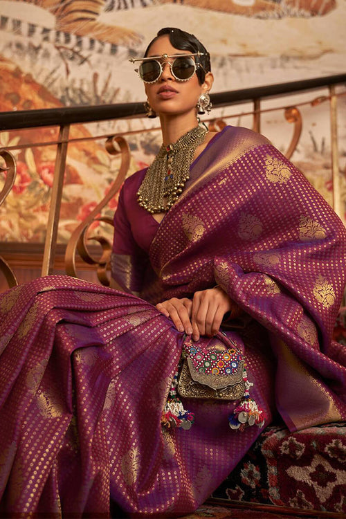 Load image into Gallery viewer, Panoply Purple Kanjivaram Silk Saree with Epiphany Blouse Piece
