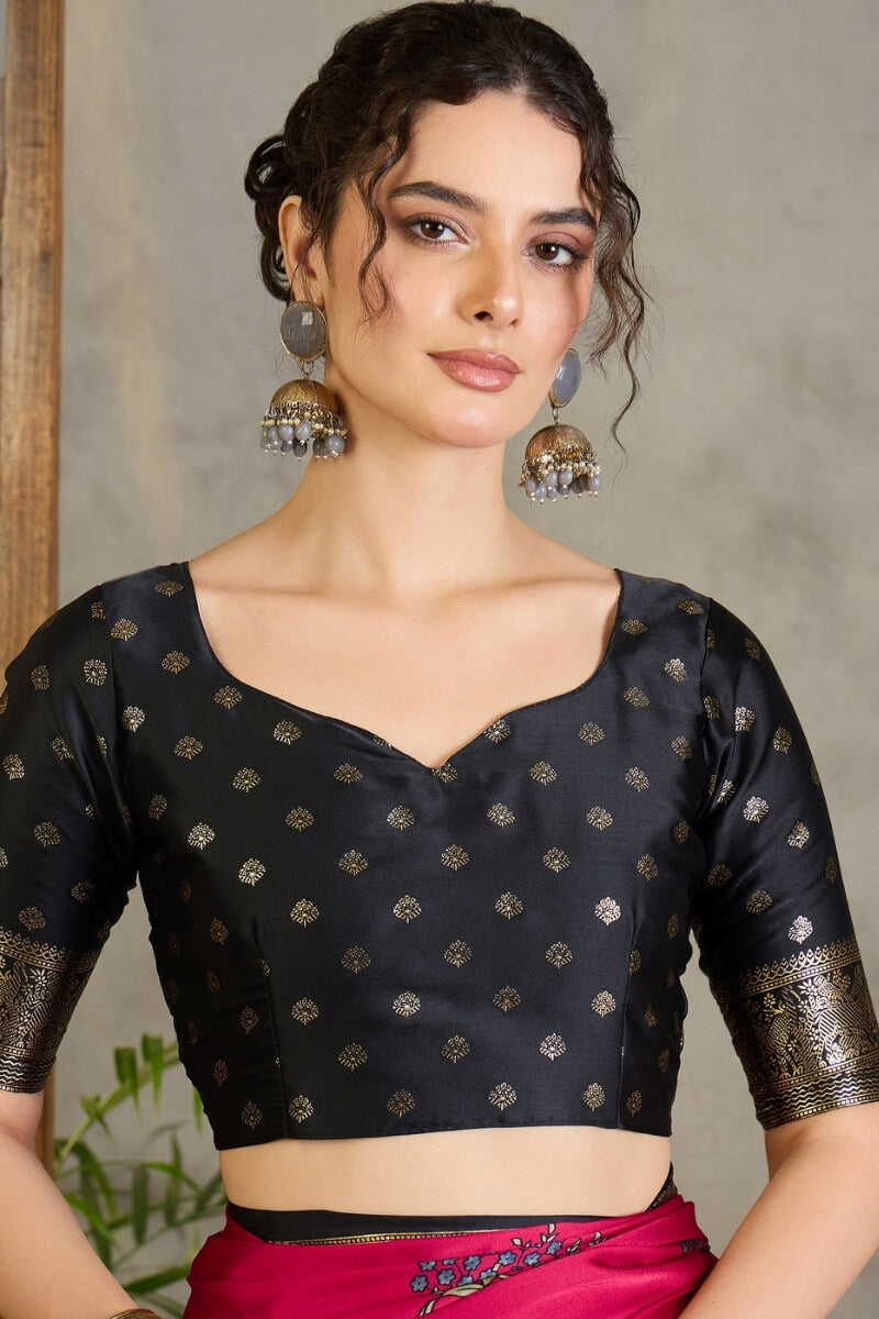 Surpassing Dark Pink Ajrakh Printed Semi Modal Silk Saree With Imaginative Blouse Piece