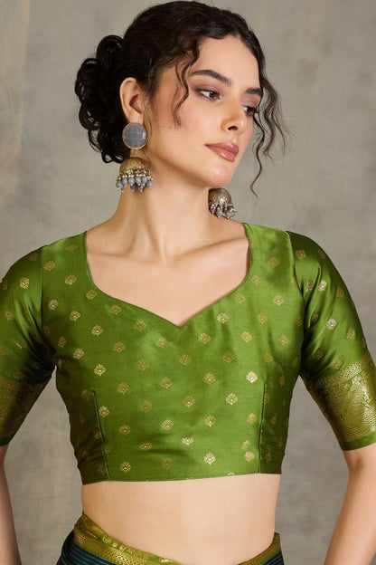 Elegant Navy Blue Ajrakh Printed Semi Modal Silk Saree With Exemplary Blouse Piece