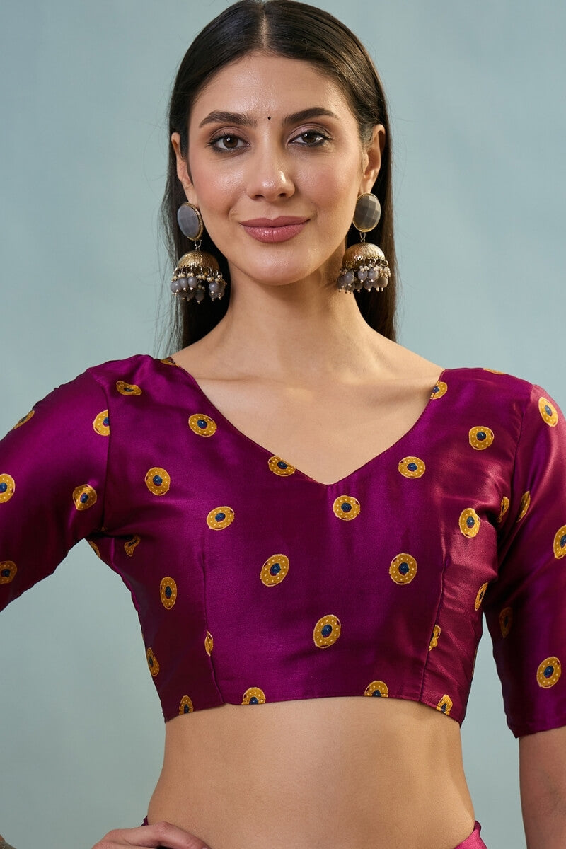 Intricate Yellow Ajrakh Printed Semi Modal Silk Saree With Comely Blouse Piece