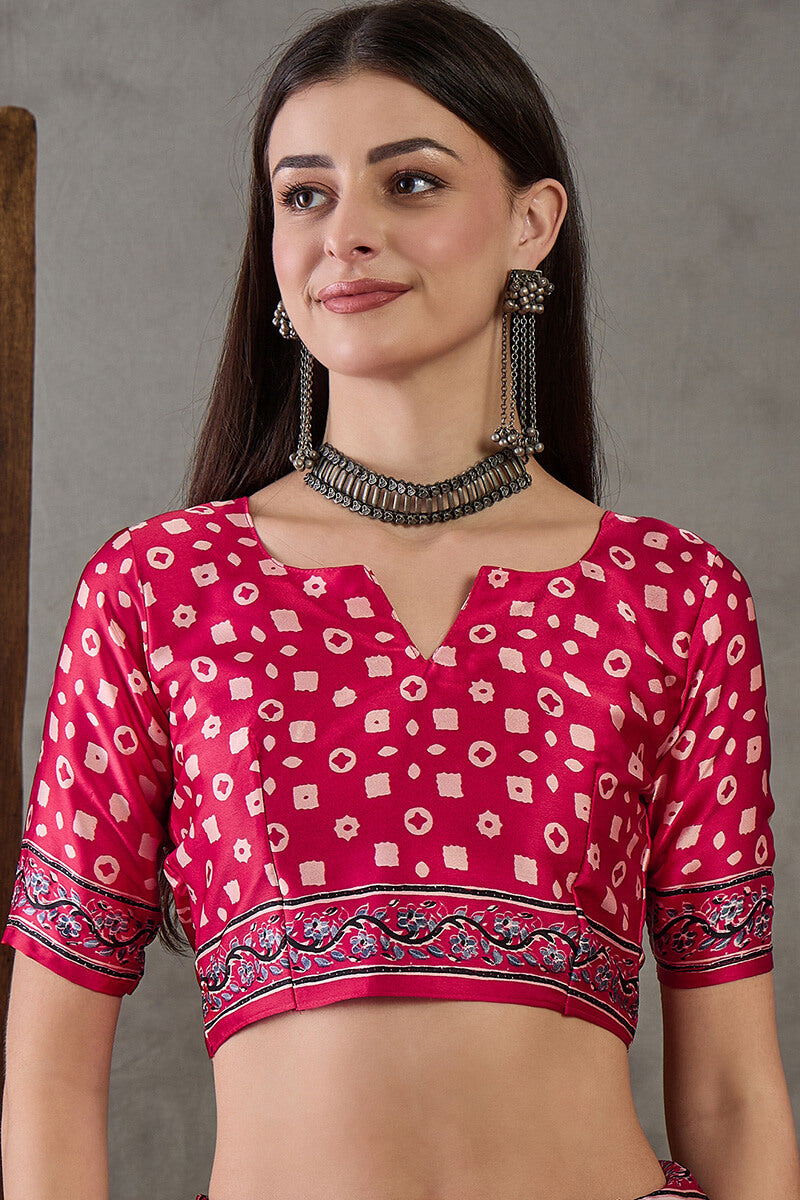 Inimitable Off White Ajrakh Printed Semi Modal Silk Saree With Assemblage Blouse Piece