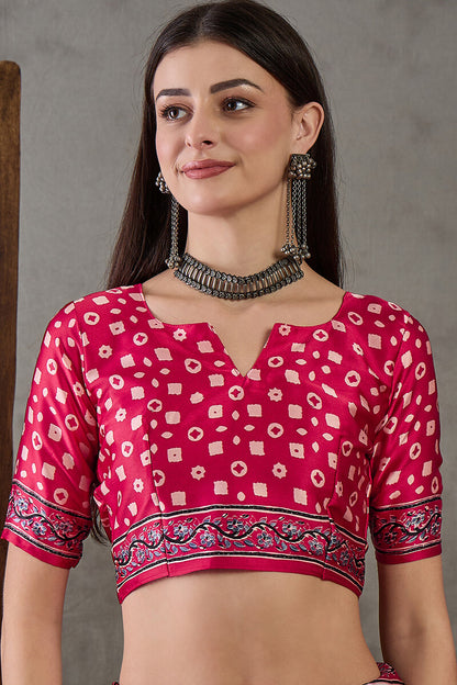 Inimitable Off White Ajrakh Printed Semi Modal Silk Saree With Assemblage Blouse Piece