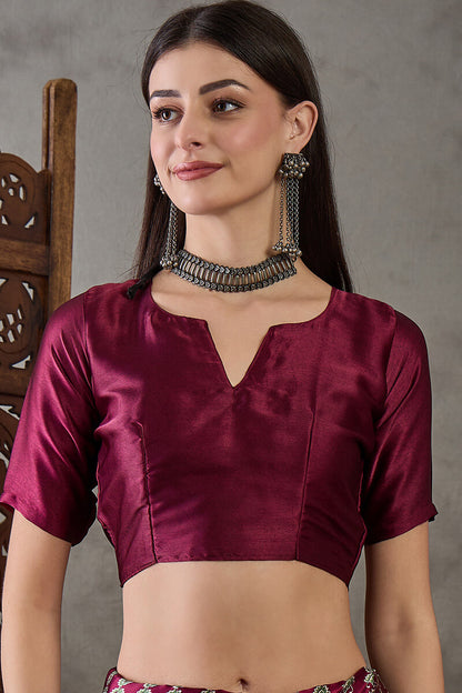 Eloquence Red Ajrakh Printed Semi Modal Silk Saree With Groovy Blouse Piece