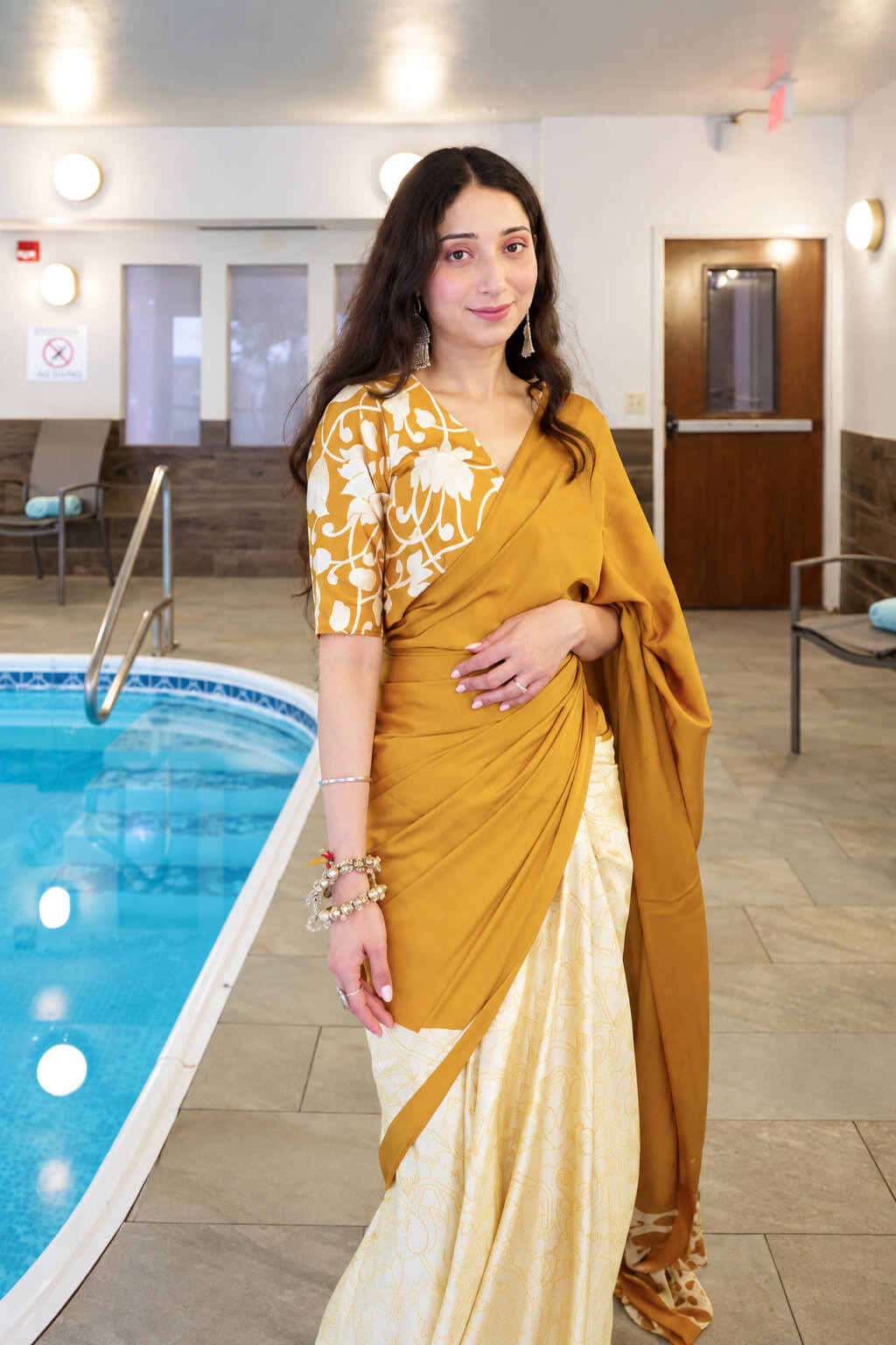 Vrushika Mehta In Mustard Digital Printed Satin Silk Saree