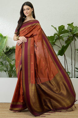 Seraphic Orange Pure Zari Weaving Banarasi Silk Saree With Enamoring Blouse Piece