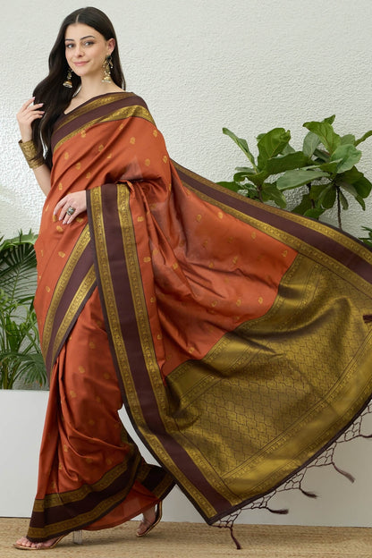 Magnificat Orange Pure Zari Weaving Banarasi Silk Saree With Charismatic Blouse Piece