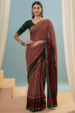 Gossamer Red Printed Cotton Silk Saree With Preferable Blouse Piece