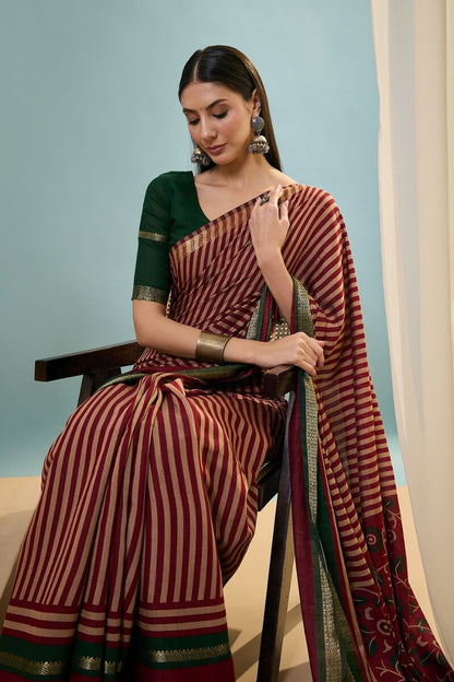 Gossamer Red Printed Cotton Silk Saree With Preferable Blouse Piece