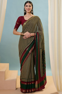 Angelic Dark Green Printed Cotton Silk Saree With Stylish Blouse Piece