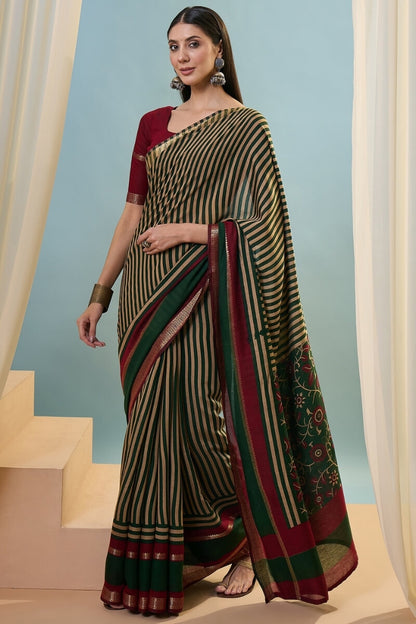 Angelic Dark Green Printed Cotton Silk Saree With Stylish Blouse Piece