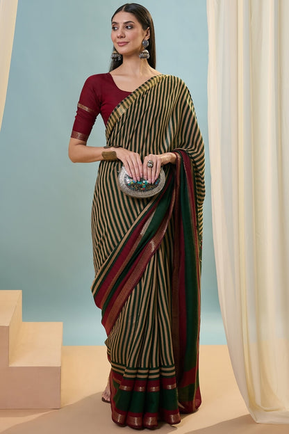 Angelic Dark Green Printed Cotton Silk Saree With Stylish Blouse Piece